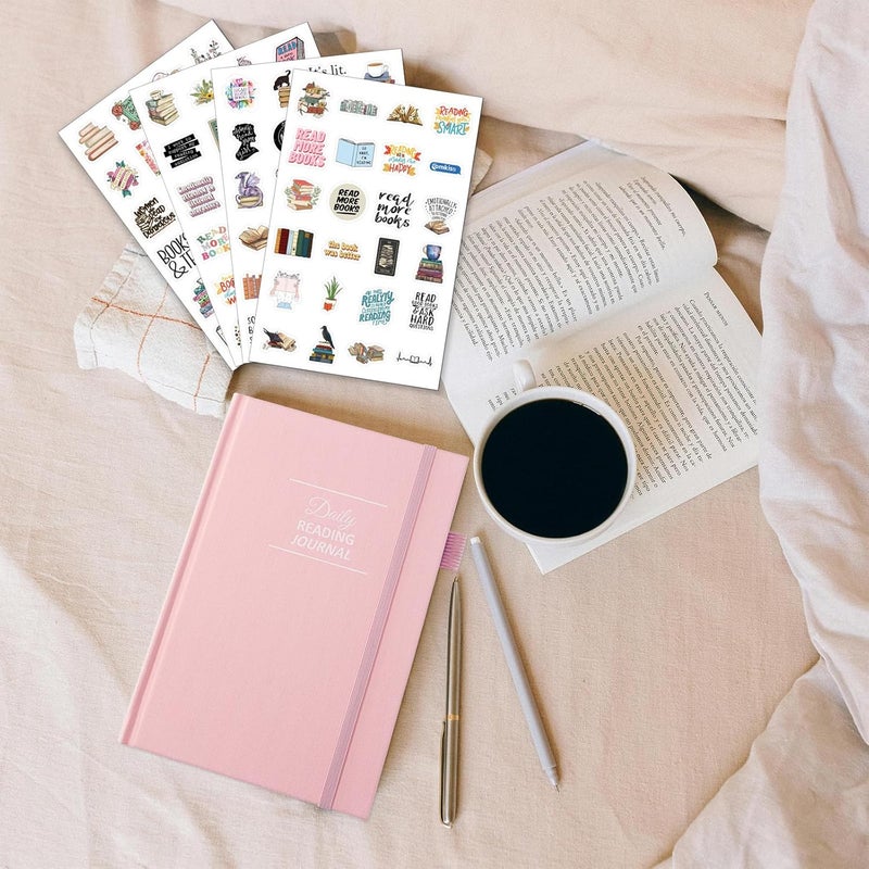COMKISO Store Reading Journal for Book Lovers - 75 Book Journal Reading Log for Book Tracking, A5 Linen Book Review Journal with TBR Tracker List, Ratings, Challenges, Prompts, and Index - Pink - Image 2